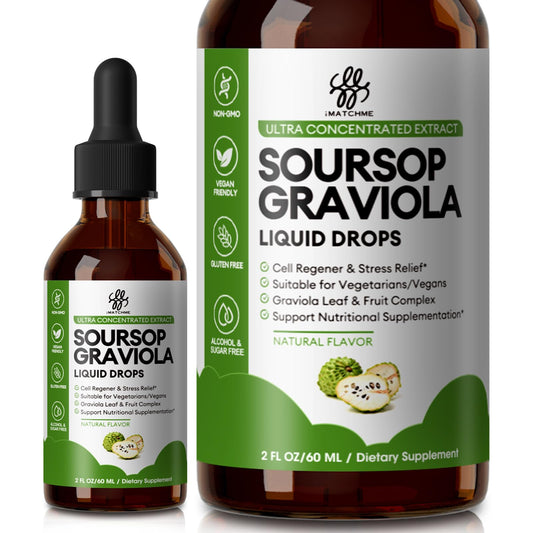 Front packaging of iMATCHME Soursop Graviola Liquid Drops 2 oz