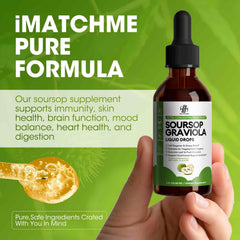 iMATCHME soursop liquid drops packaging box emphasizes wildcrafted origins