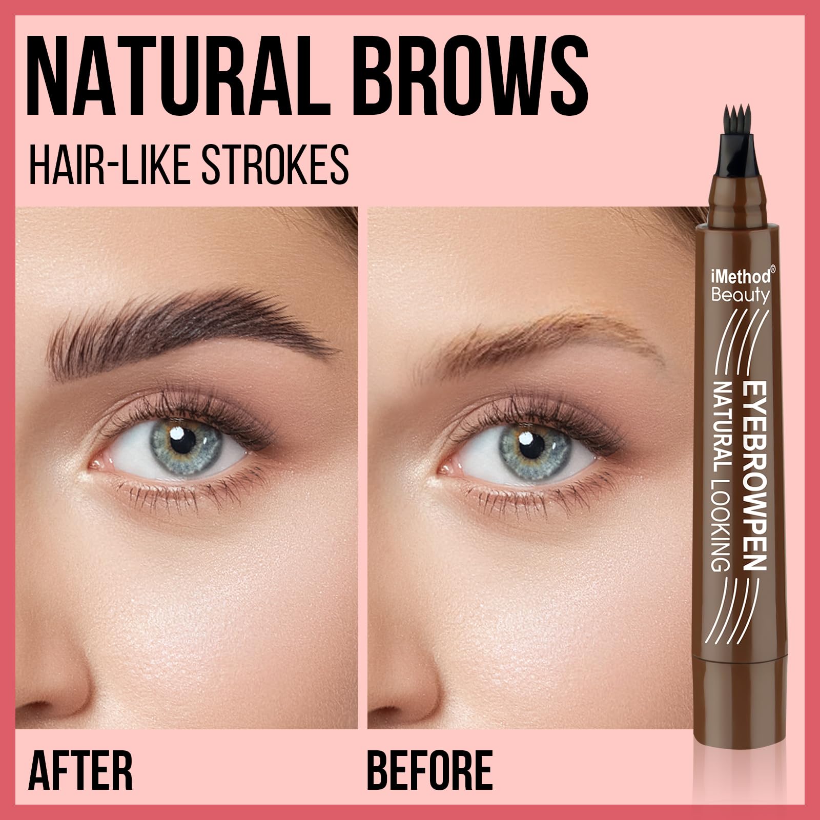 iMethod Eyebrow Pen reddish-brown swatch on skin for day-to-day definition.