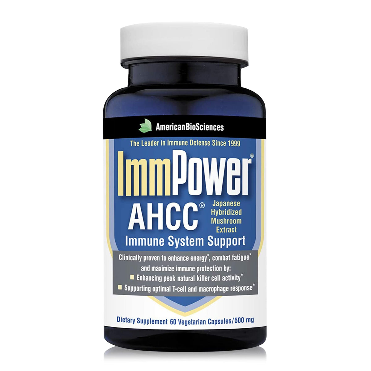Front view of ImmPower AHCC 500mg capsules