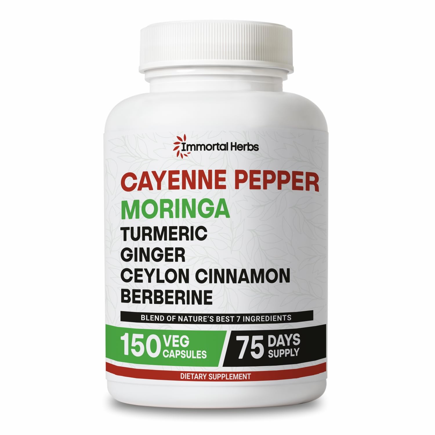 Immortal Herbs Cayenne Moringa Turmeric Ginger capsules bottle - 150 pills