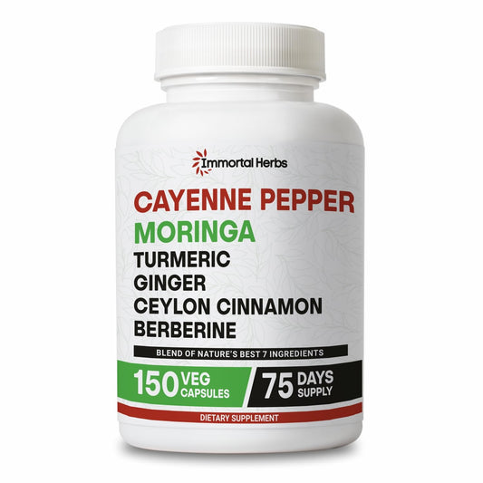 Immortal Herbs Cayenne Moringa Turmeric Ginger capsules bottle - 150 pills
