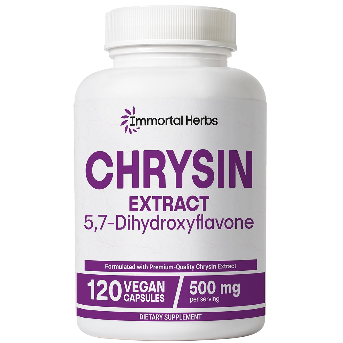 Bottle of Immortal Herbs Chrysin 500mg vegan capsules