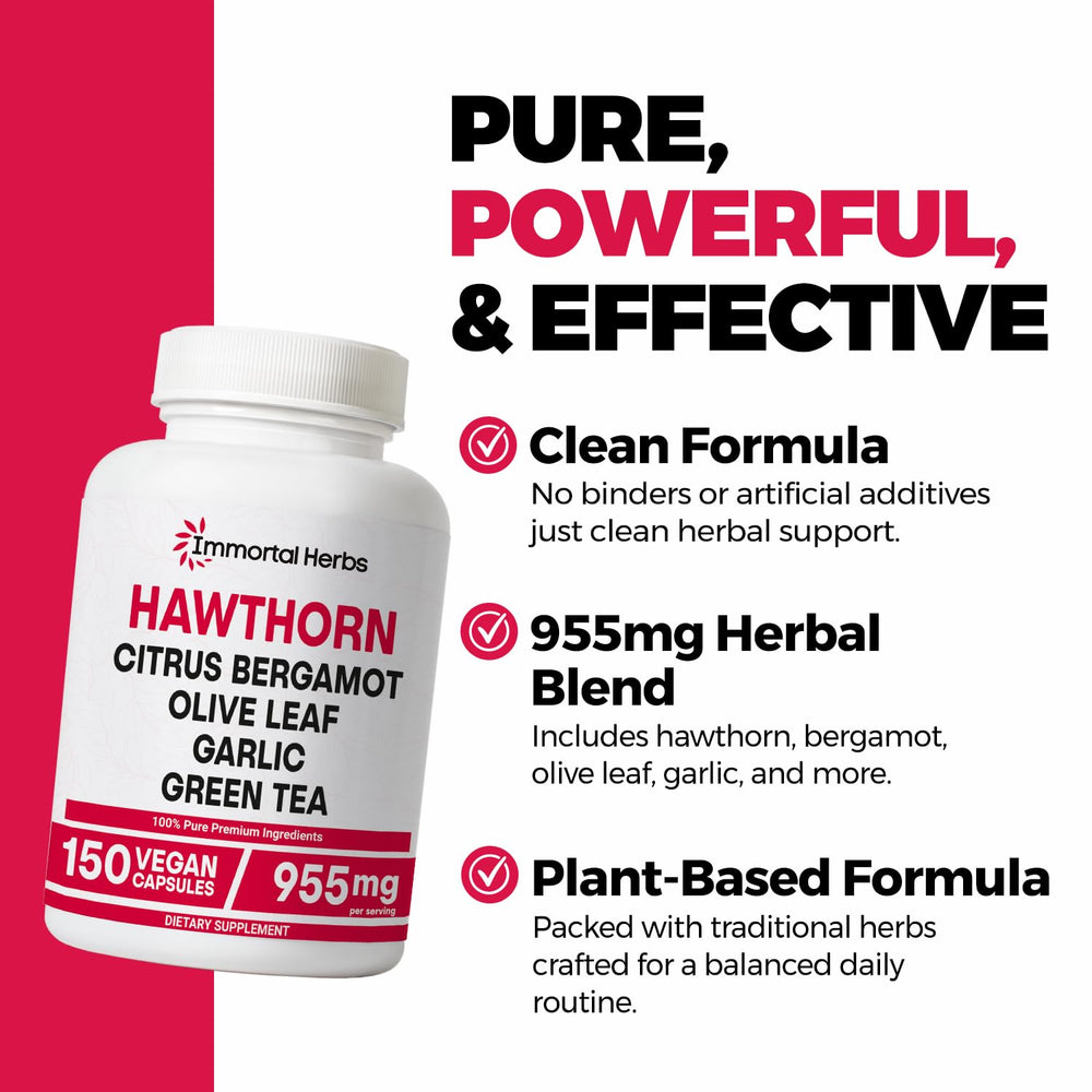 Hawthorn berry extract capsules showing 6-in-1 formula