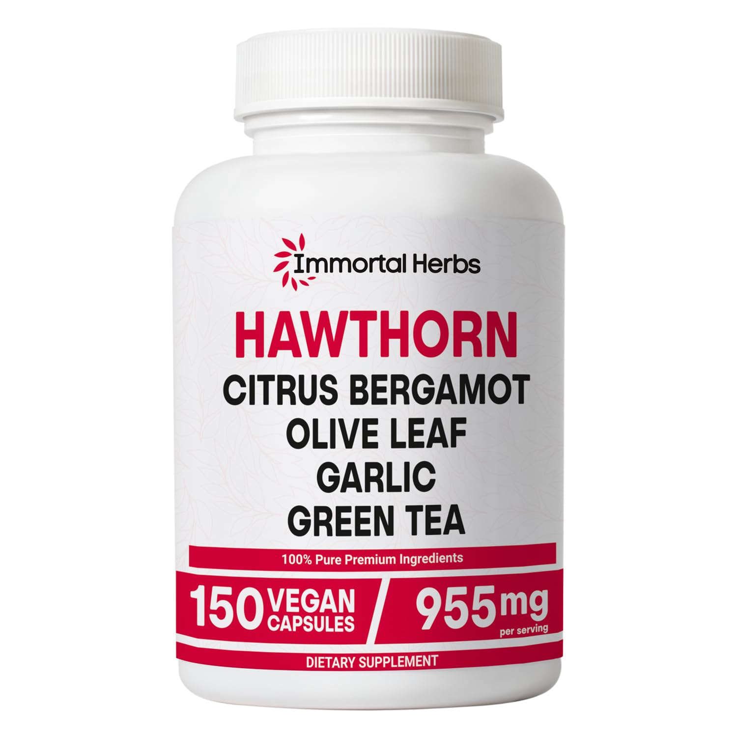 Front view of Immortal Herbs Hawthorn Berry Capsules bottle