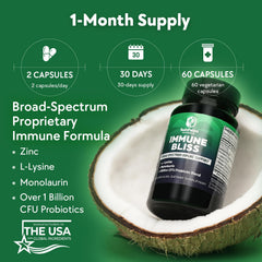 Immune Bliss bottle back label with nutrition information