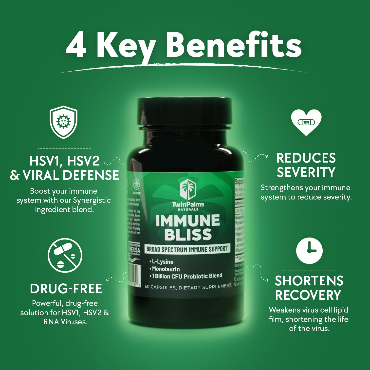 Close-up of Immune Bliss ingredients including L-Lysine and Zinc