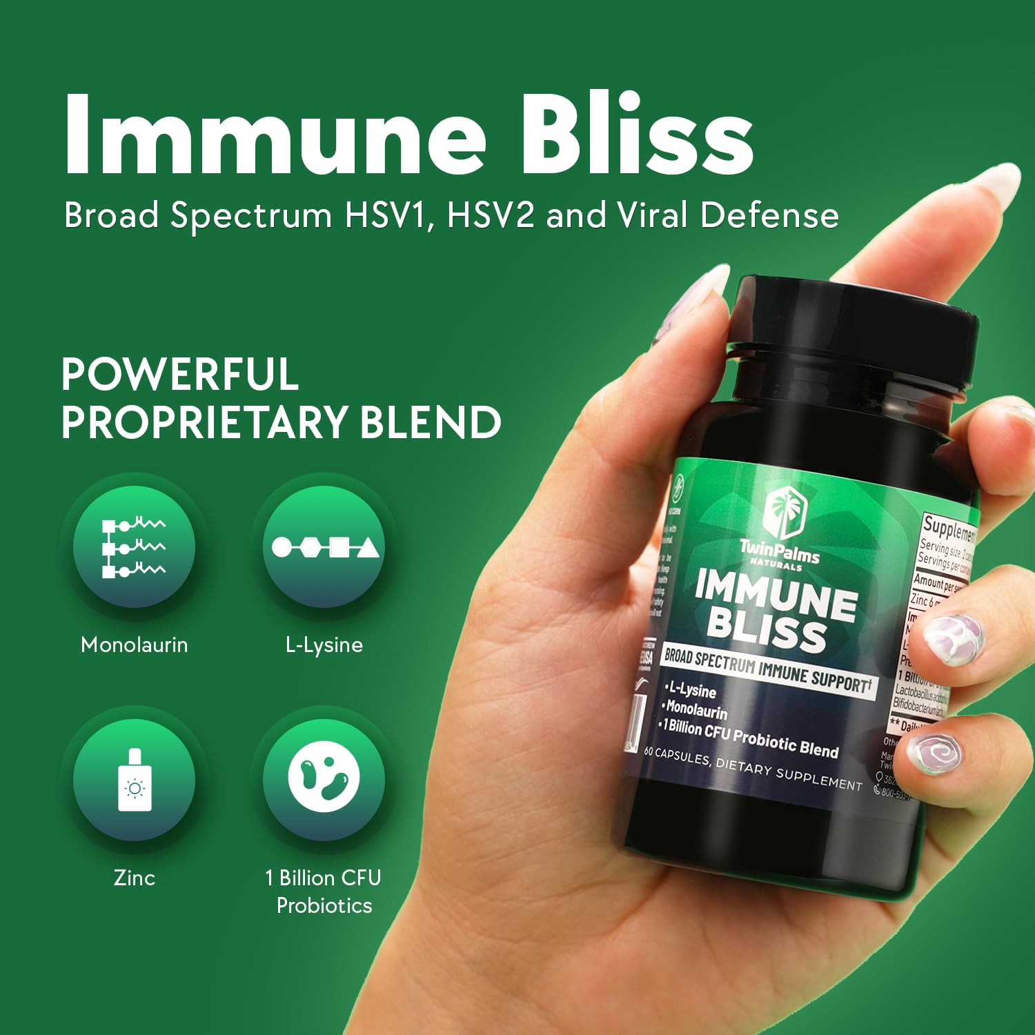 Illustration of 1 Billion CFU probiotic/prebiotic blend in Immune Bliss