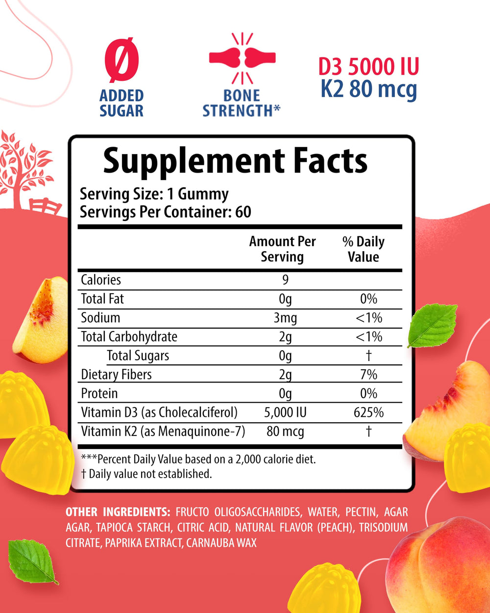 Immune and bone support gummies with Vitamin D3 and Vitamin K2 for adults