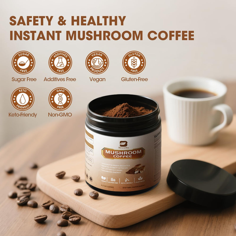 Mushroom coffee with immune, gut and brain support