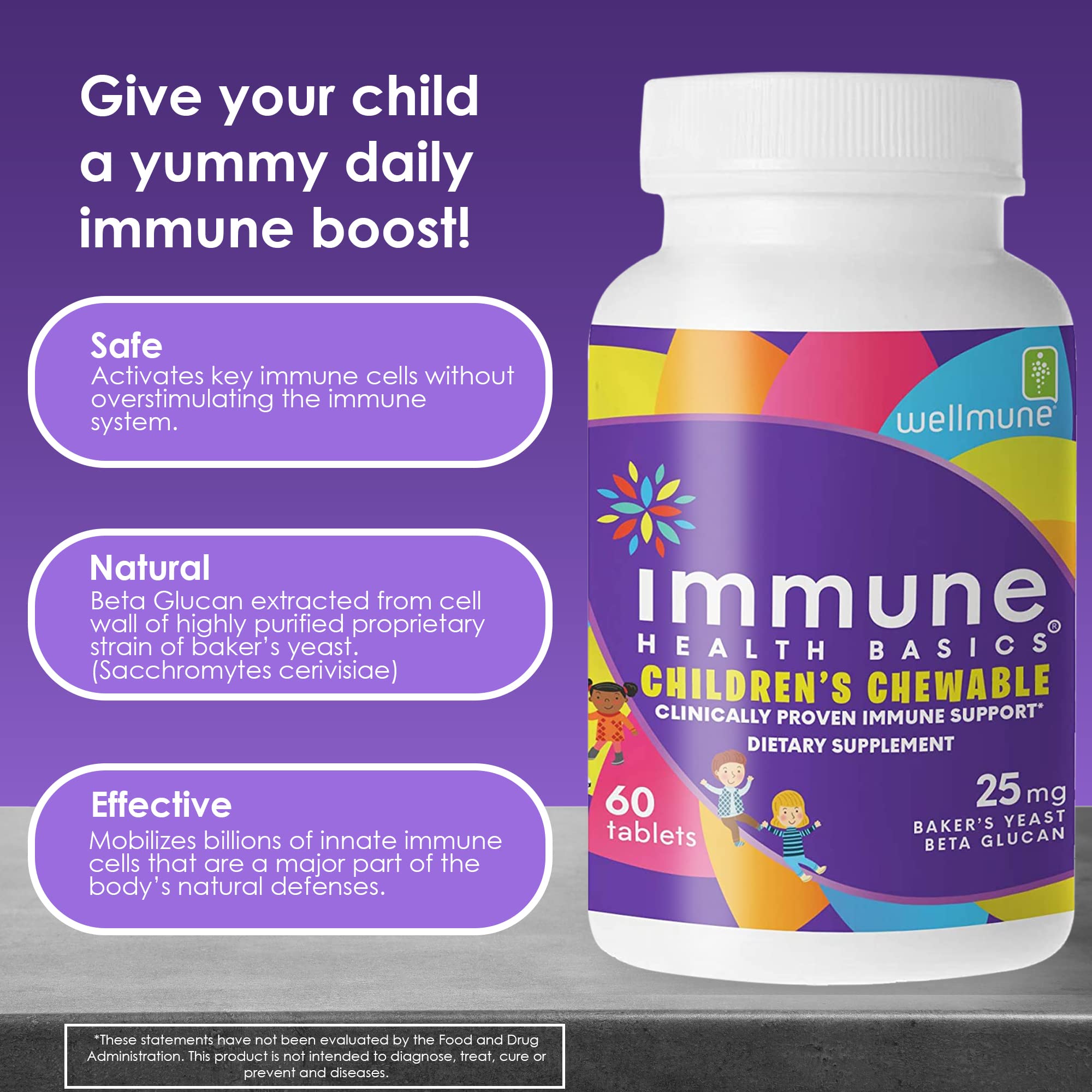 Chewable tablets showing natural orange flavor for kids