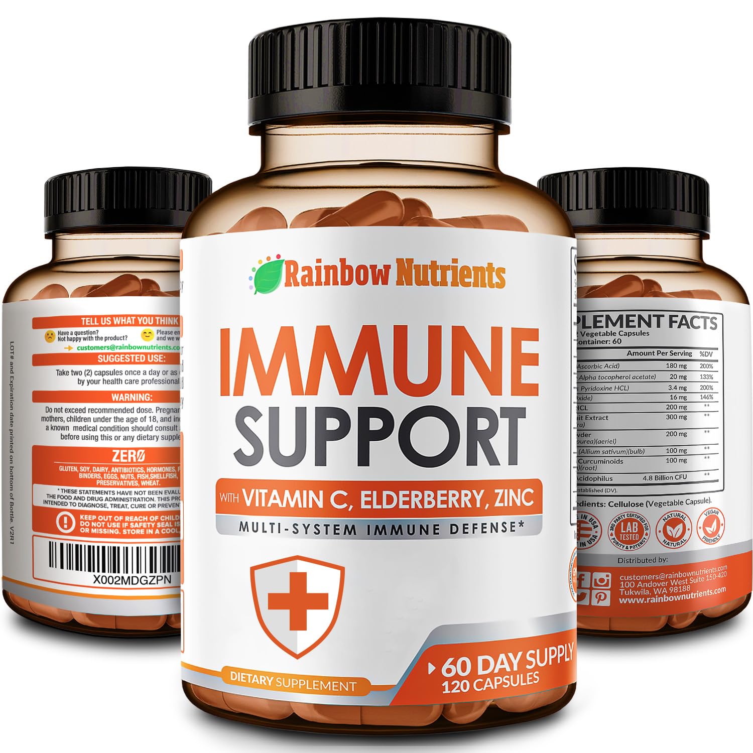 10-in-1 Immune Support supplement bottle labeled 10-in-1 with no fillers
