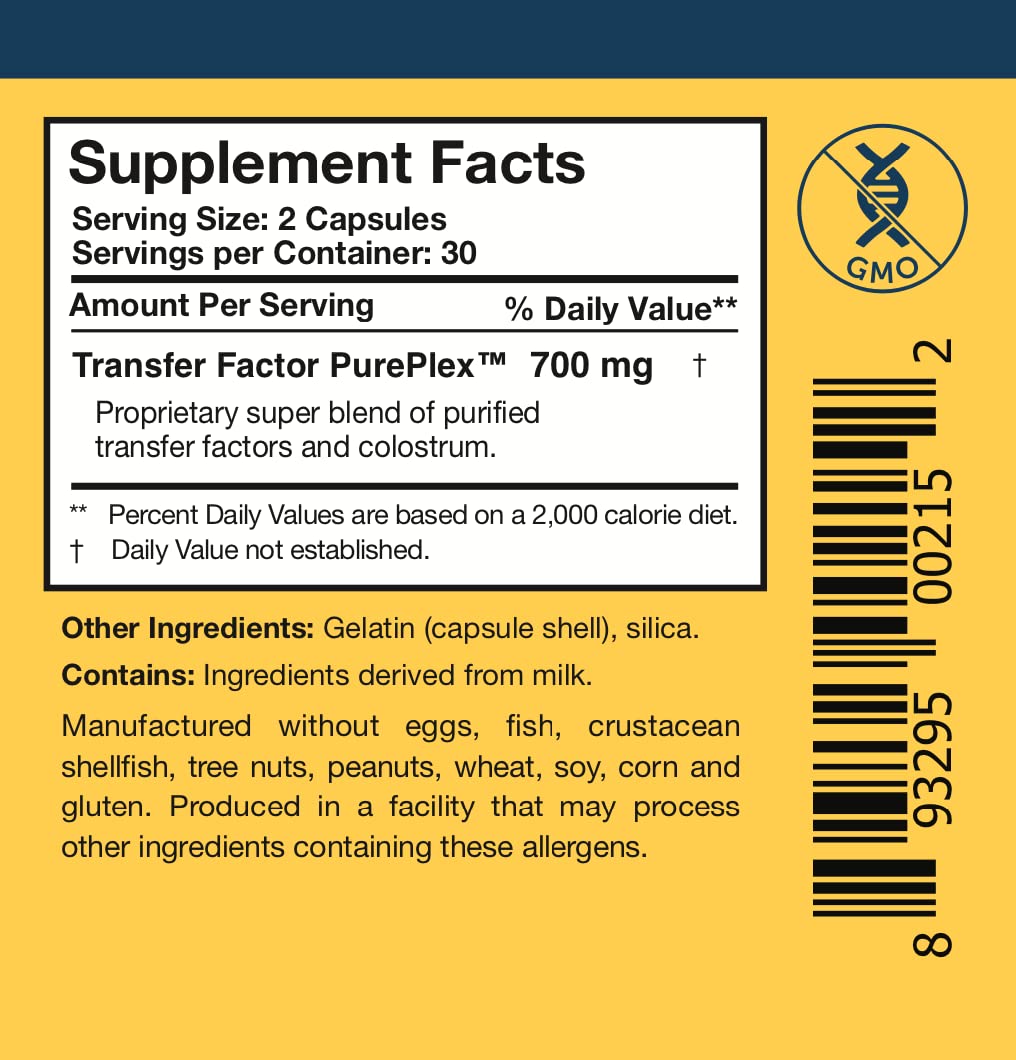 Close-up of the Transfer Factor Sensitive bottle with capsules