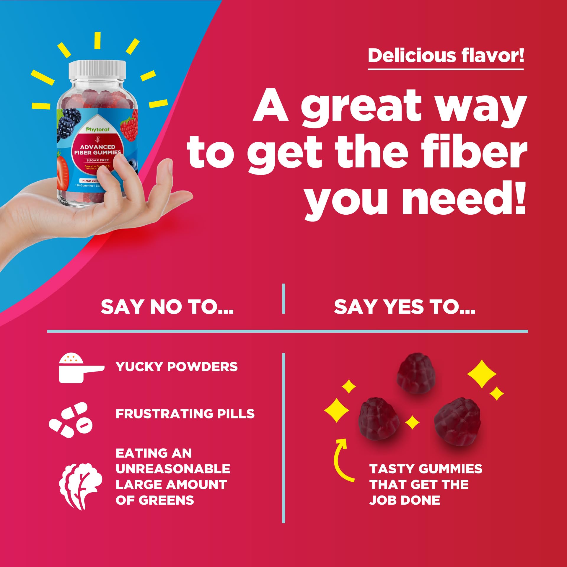 Label showing immune support benefits of fiber gummies