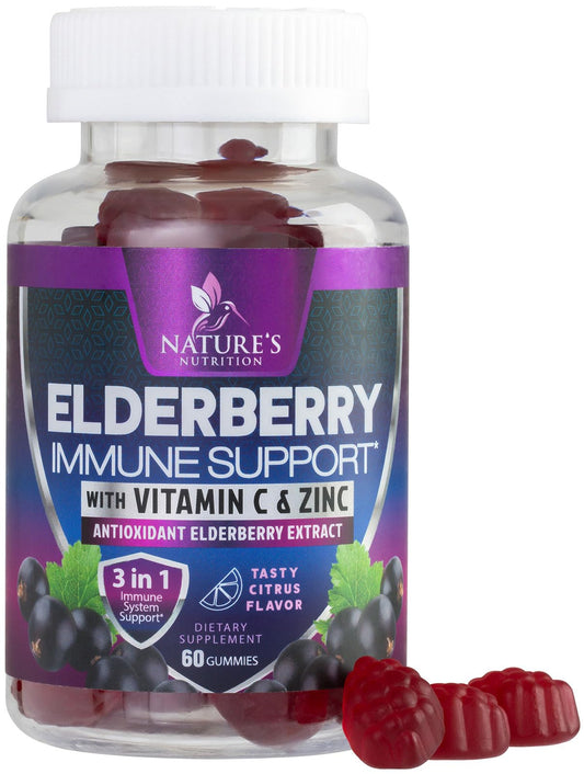 Bottle of Immune Support Gummies with elderberry, zinc and vitamin C