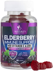 Bottle of Immune Support Gummies with elderberry, zinc and vitamin C