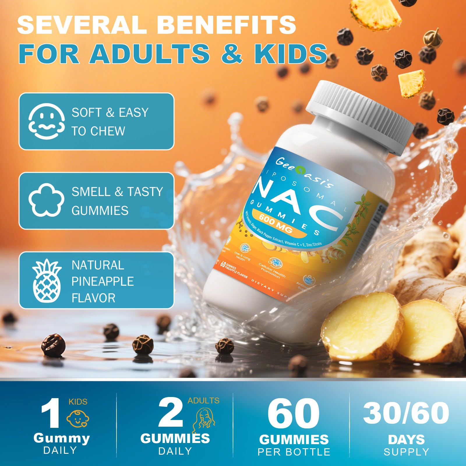Illustration of turmeric, ginger, zinc, vitamin C and vitamin E for immune support