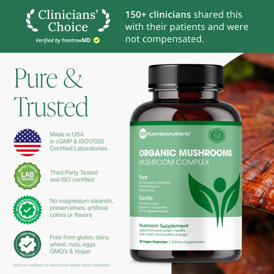Immune support mushroom supplement, USA grown and GMP processed