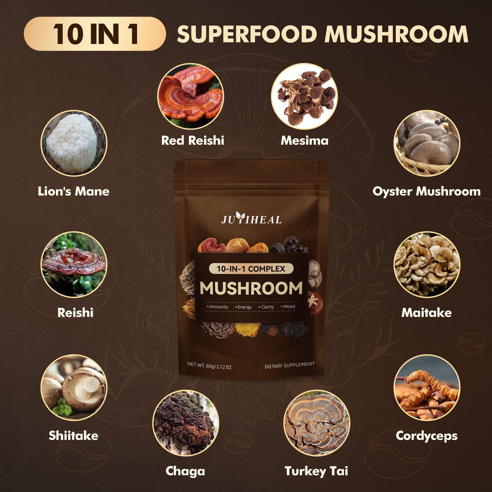 Chaga, Turkey Tail, and Shiitake for immune support