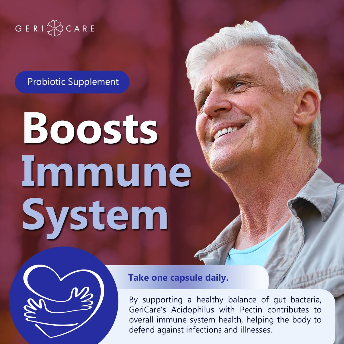 Immune support and digestive health graphic for probiotic capsules