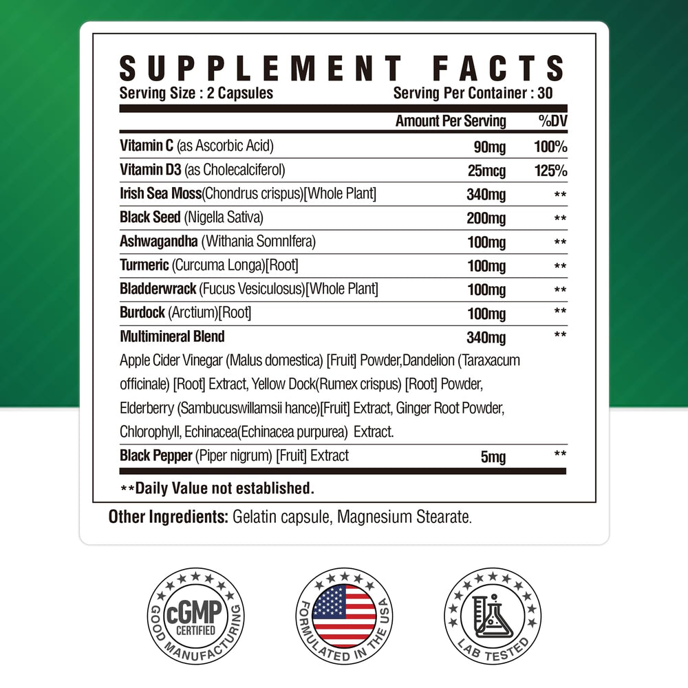 Immune support ingredients including Vitamin D3, elderberry and echinacea