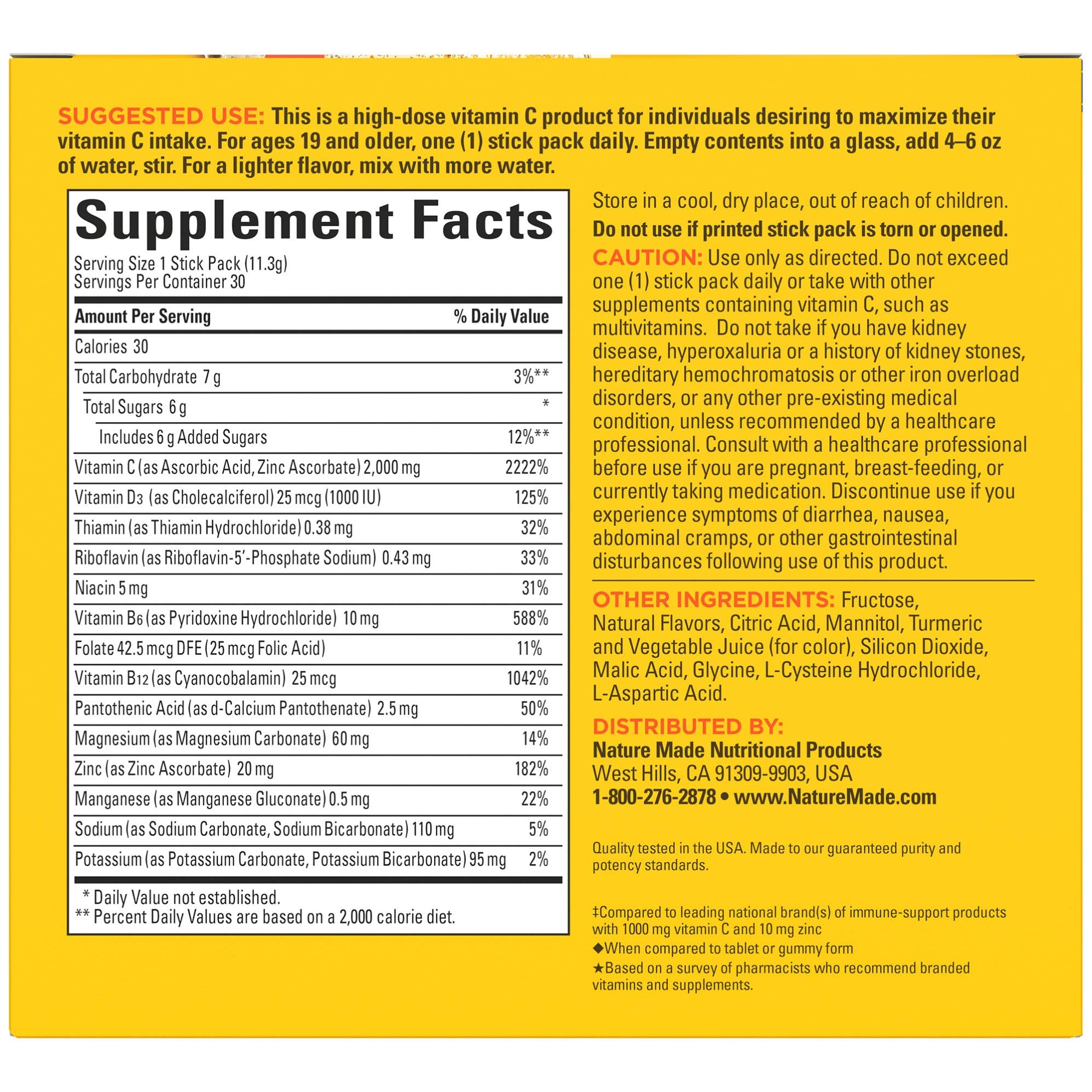 Nature Made Immunemax Fizzy Drink Mix back with nutrition facts