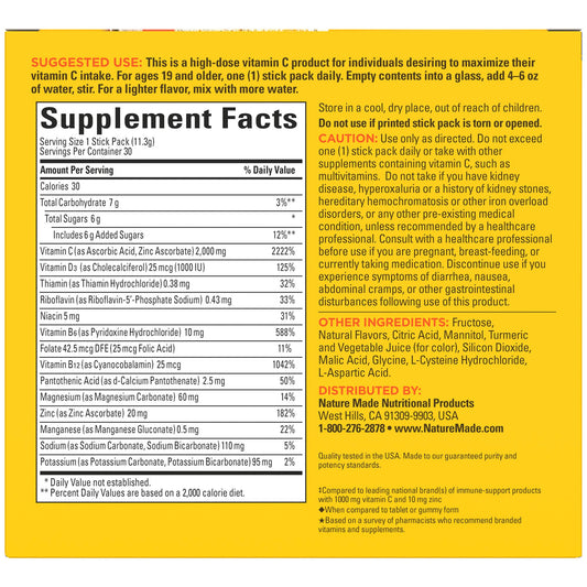 Nature Made Immunemax Fizzy Drink Mix back with nutrition facts