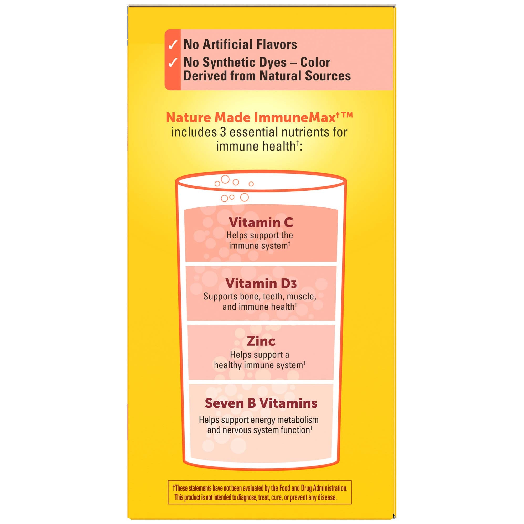 Label showing Vitamin C, Vitamin D and Zinc nutrients for Immunemax