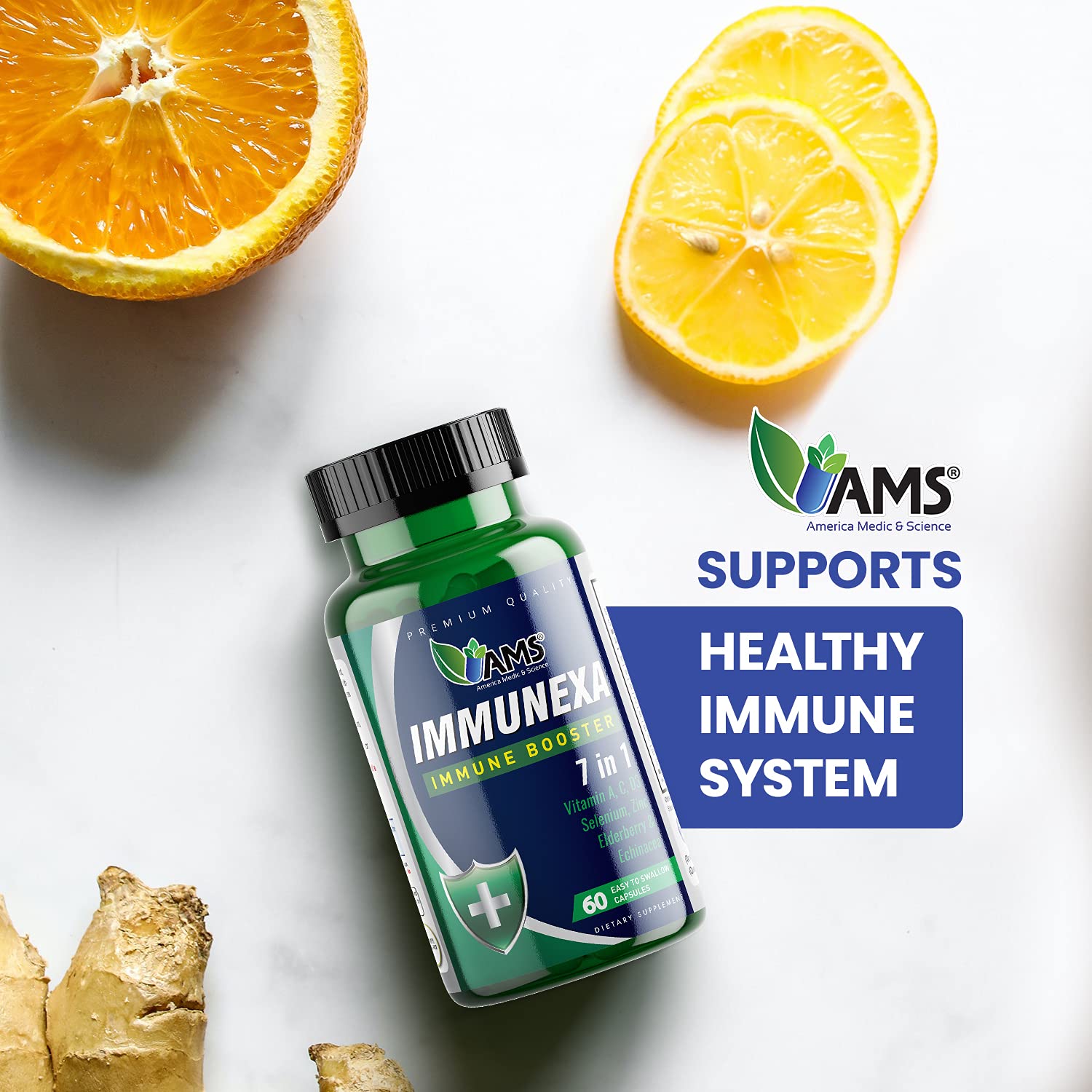 Infographic illustrating Immunexa's 7-in-1 immune support ingredients