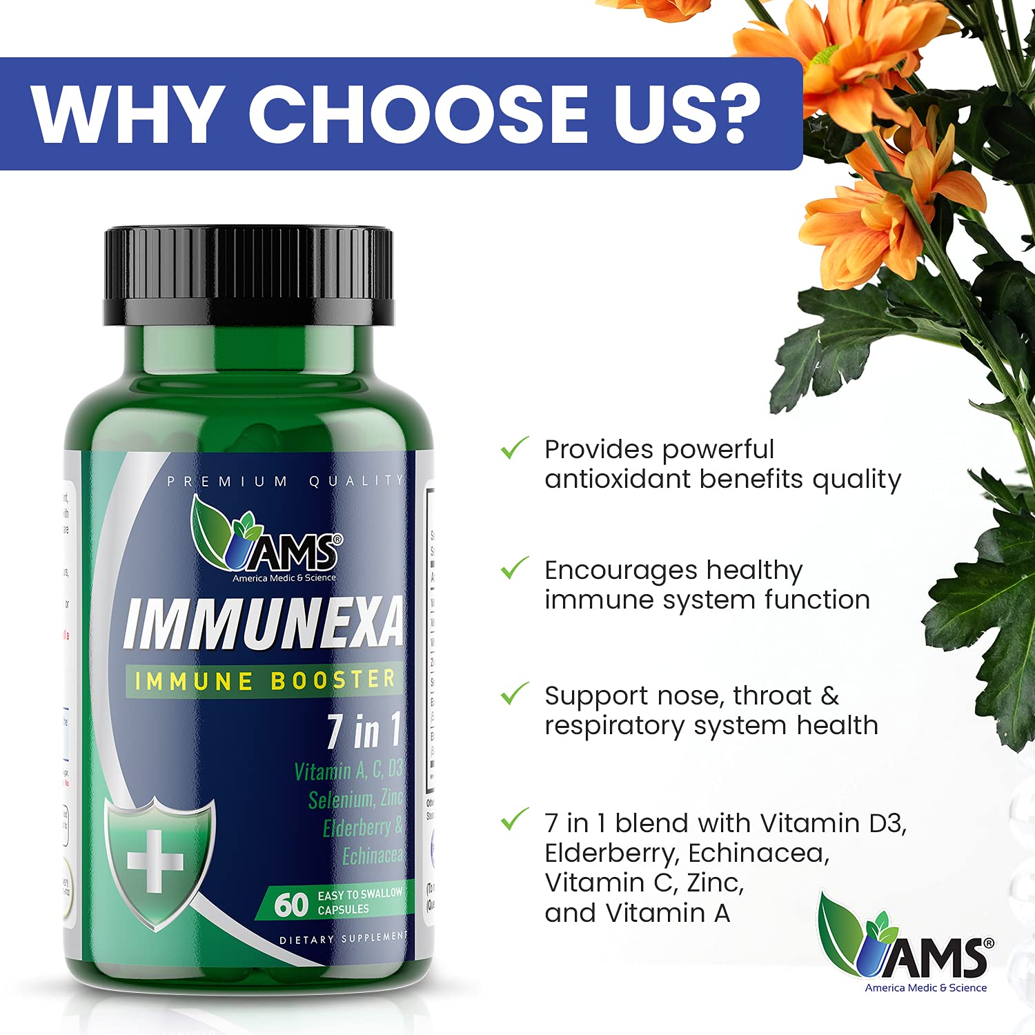 America Medic & Science Immunexa 7 in 1 packaging with ingredients list