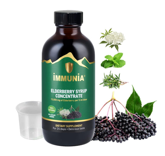 Bottle of Immunia Elderberry Syrup with label