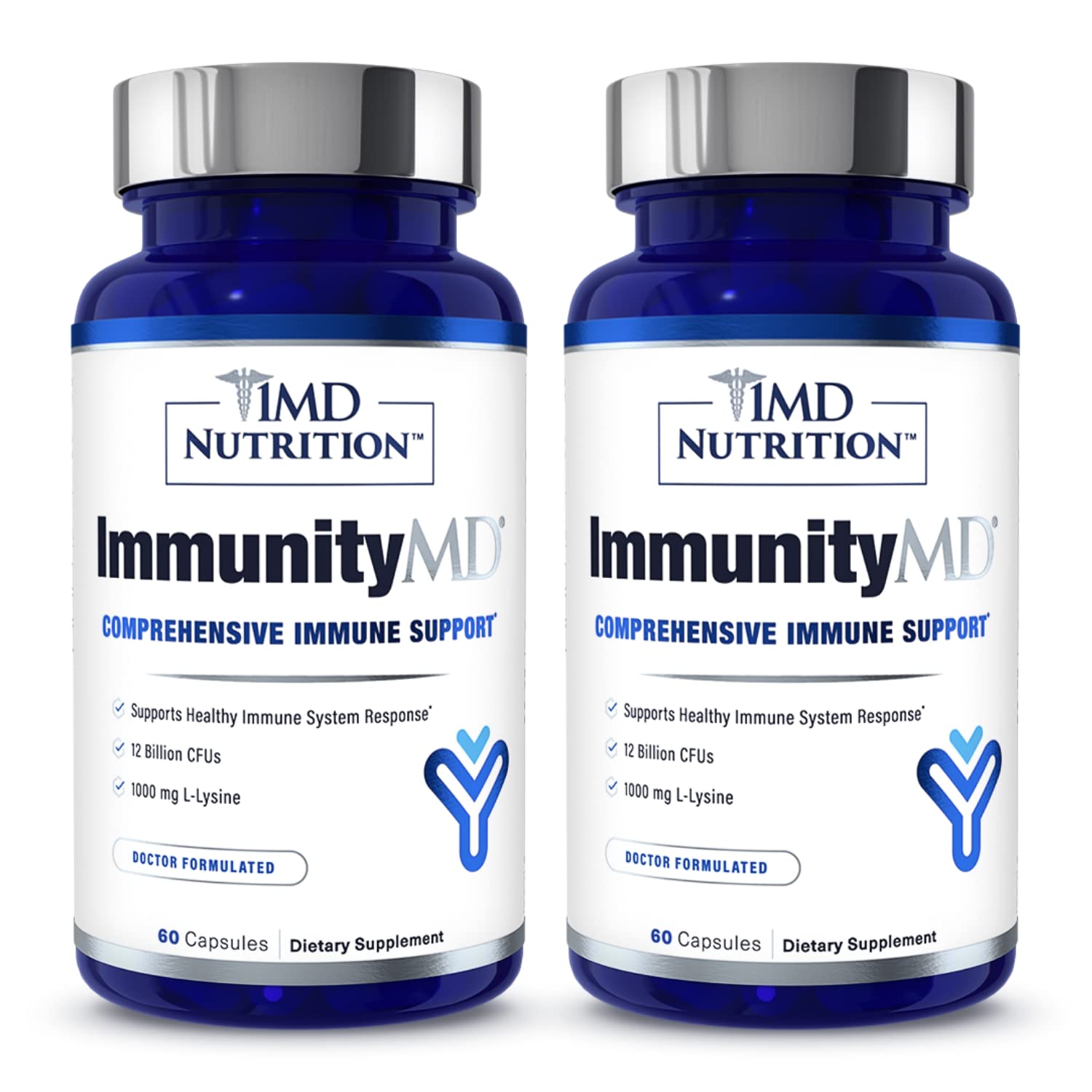 ImmunityMD probiotic bottle with immune-boosting strains