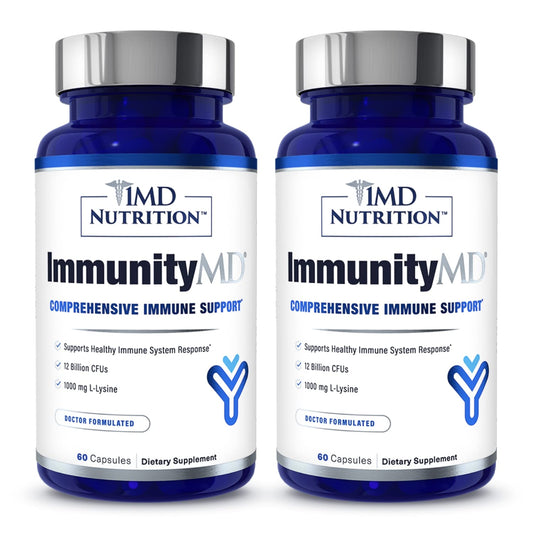 ImmunityMD probiotic bottle with immune-boosting strains