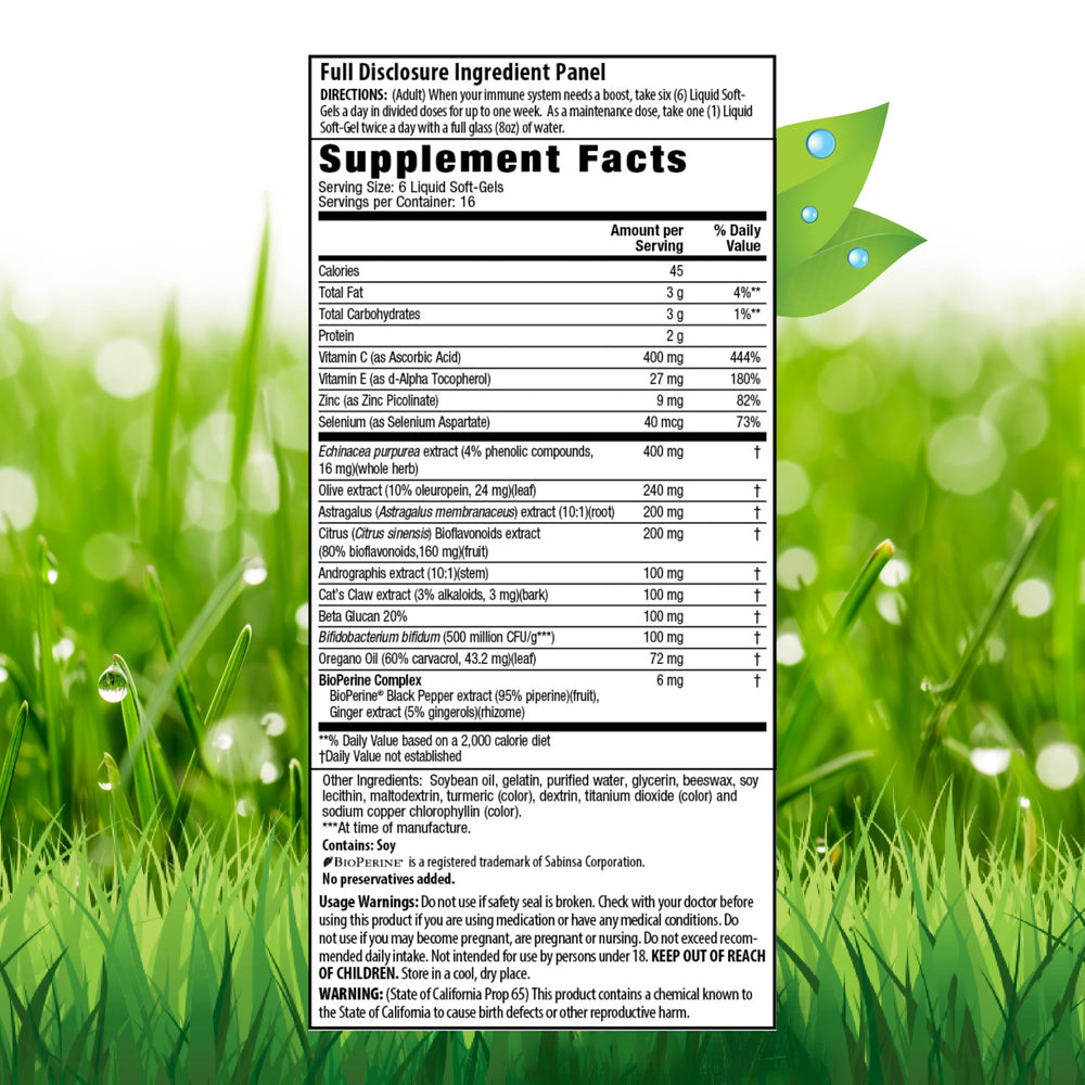 Botanical blend including Echinacea, Olive Leaf, Astragalus and Oregano Oil