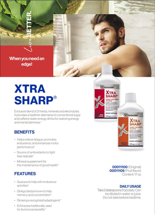 Close-up of Immunotec Xtra-Sharp Fruit Flavor label