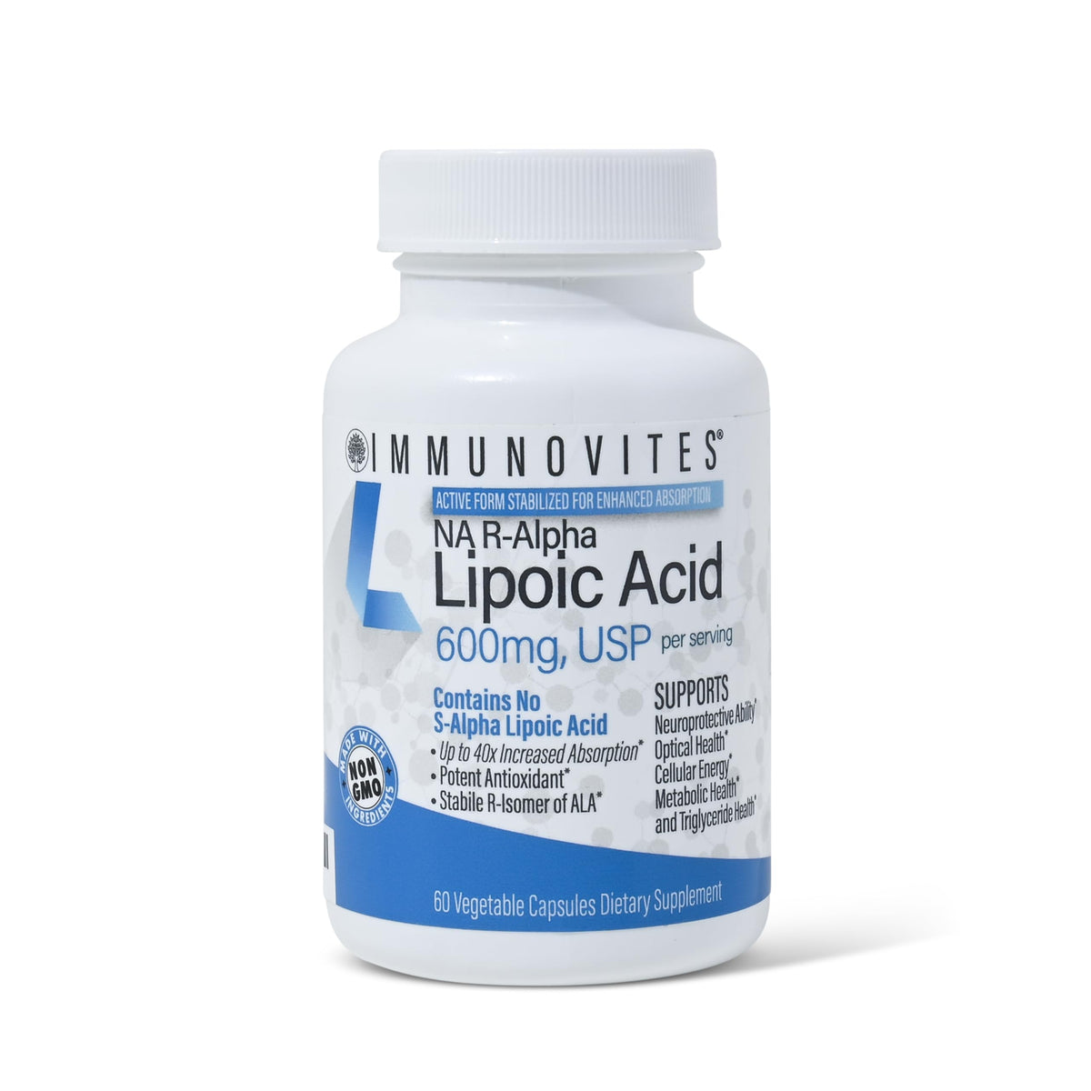 IMMUNOVITES Stabilized R-Alpha Lipoic Acid bottle label
