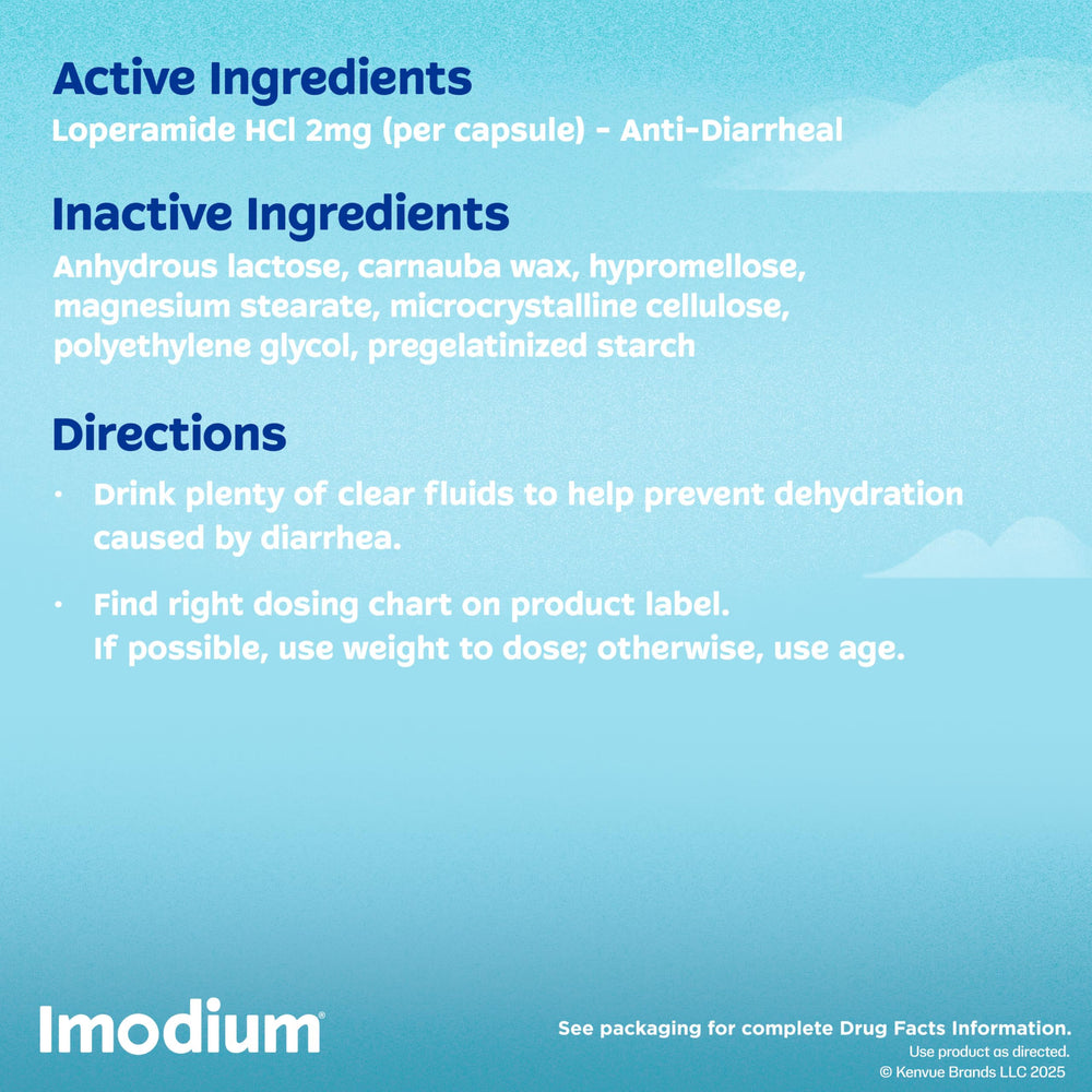 Imodium A-D Caplets carried in a purse or bag for on-the-go relief
