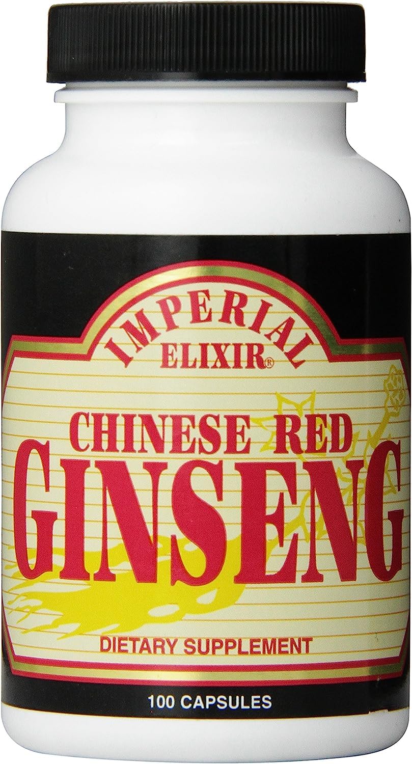 Imperial Elixir Chinese Red Ginseng capsules bottle front view