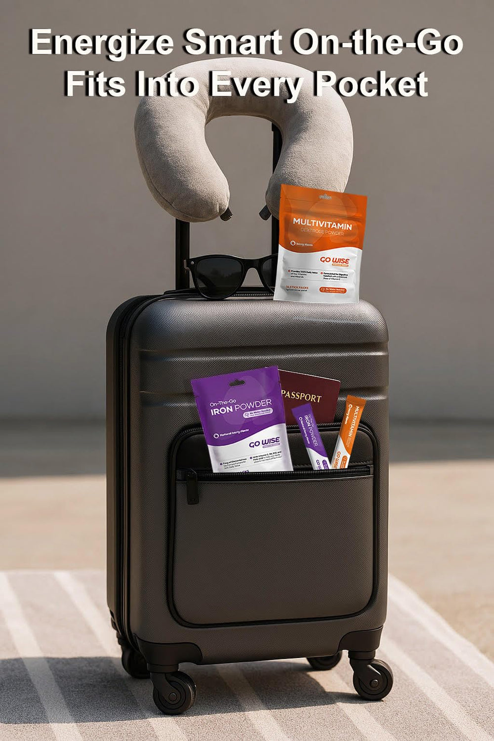 Travel-friendly packaging shown in a bag