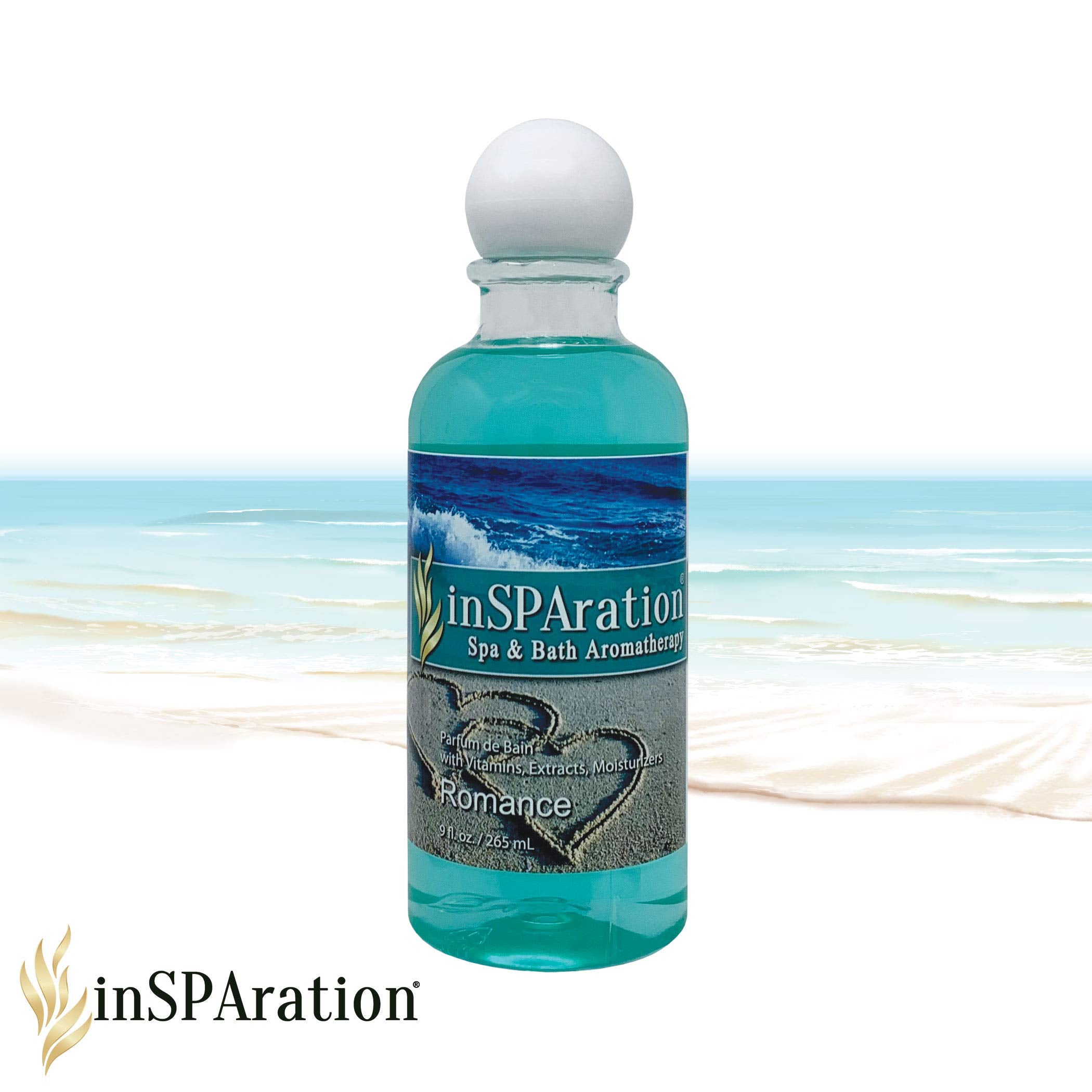 Close-up of inSPAration Romance Spa Liquid 9 oz bottle