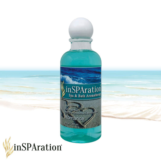 Close-up of inSPAration Romance Spa Liquid 9 oz bottle