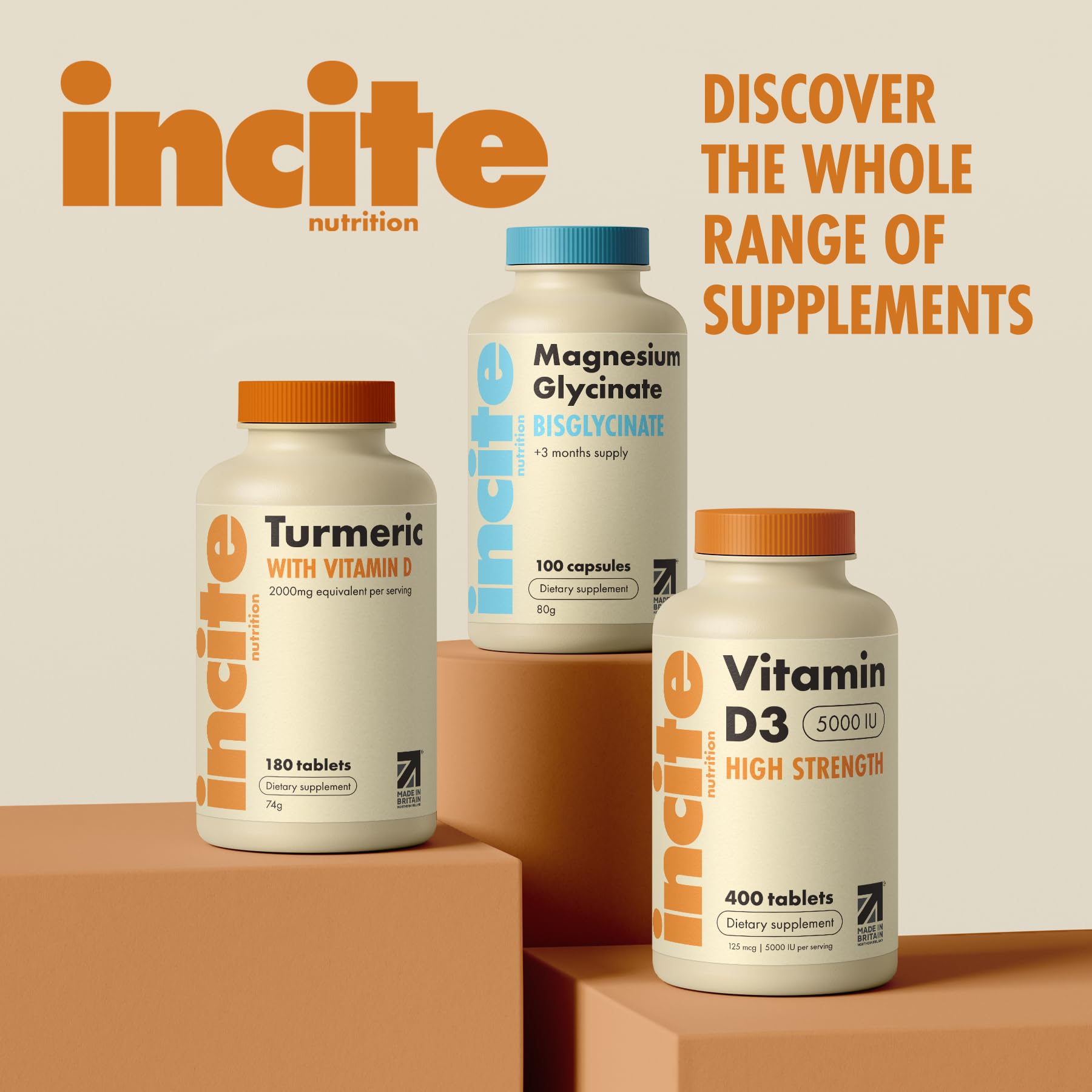 Packaging of Incite Nutrition Vitamin D3 5000iu 400 micro tablets in UK
