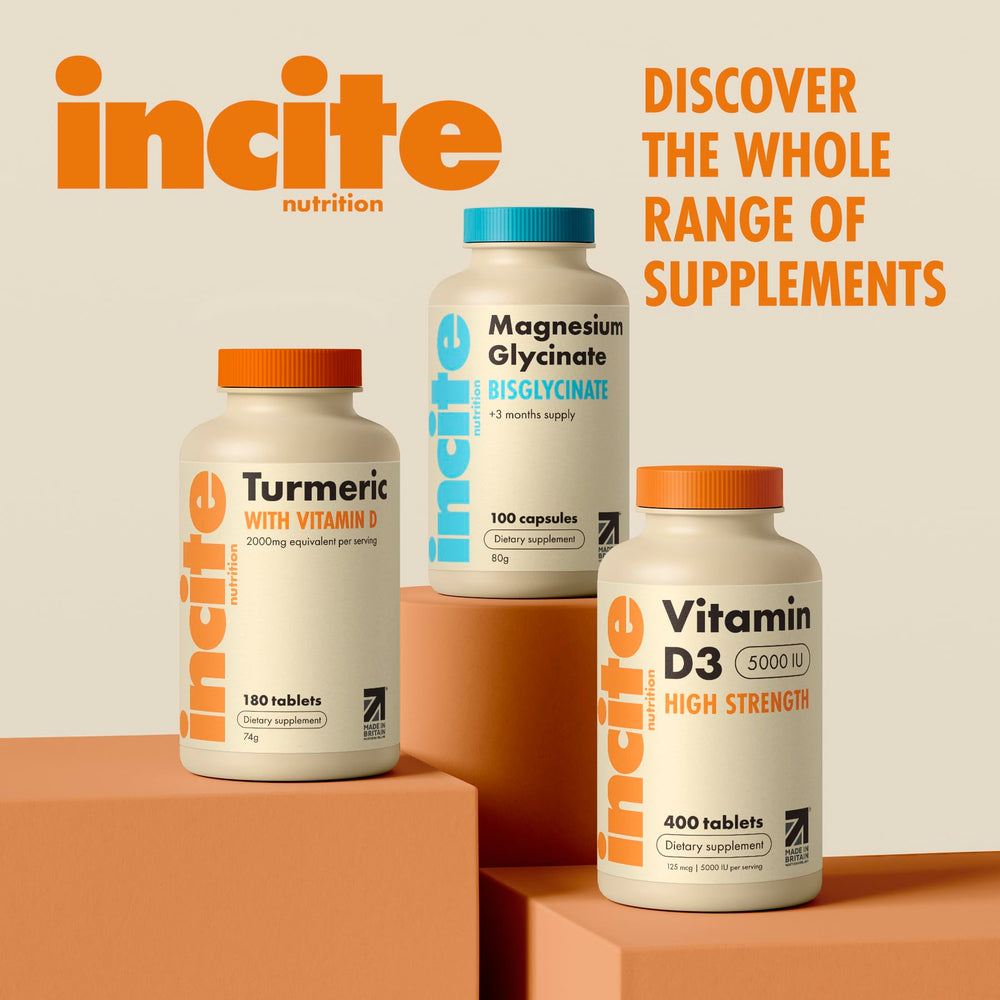Packaging of Incite Nutrition Vitamin D3 5000iu 400 micro tablets in UK