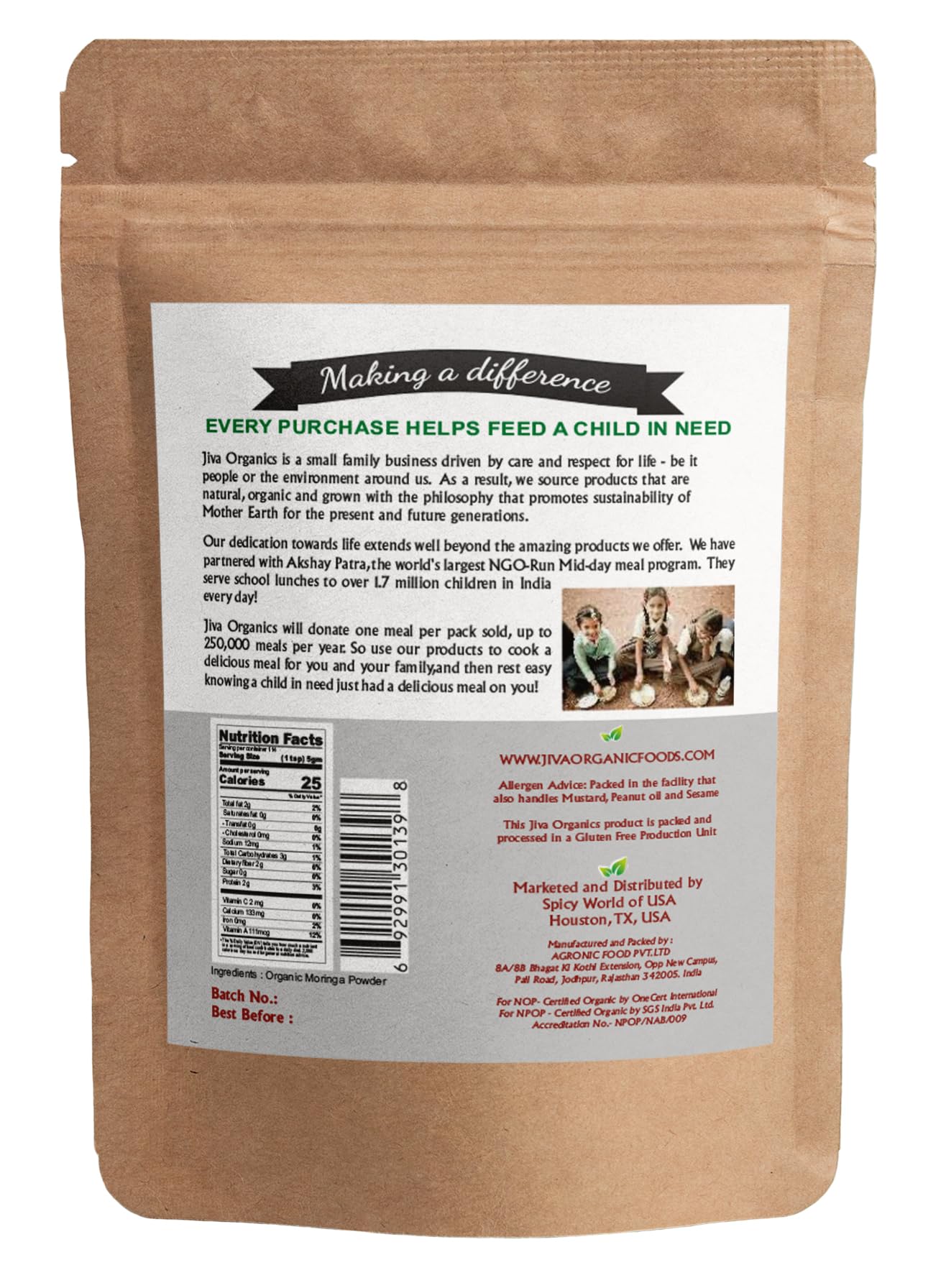 India grown Moringa powder
