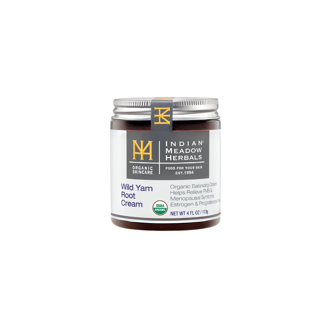 Indian Meadow Herbals Wild Yam Root Cream amber bottle — convenient topical application for menopausal comfort.