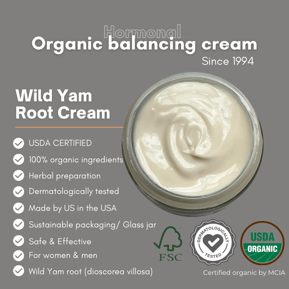 Indian Meadow Herbals Wild Yam Root Cream applying to palm — gentle massage for cramps relief.