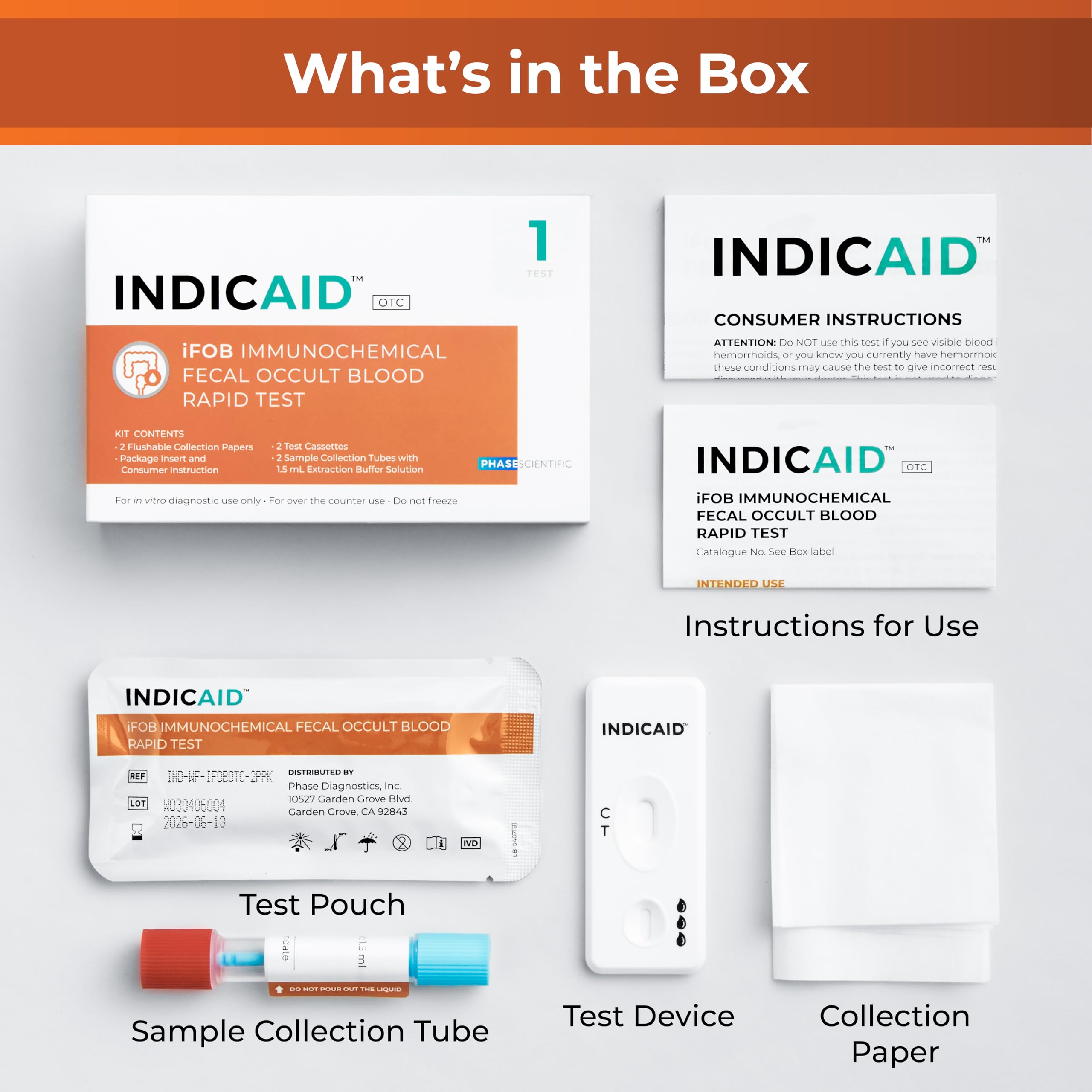 Step-by-step instruction guide for the INDICAID iFOB test