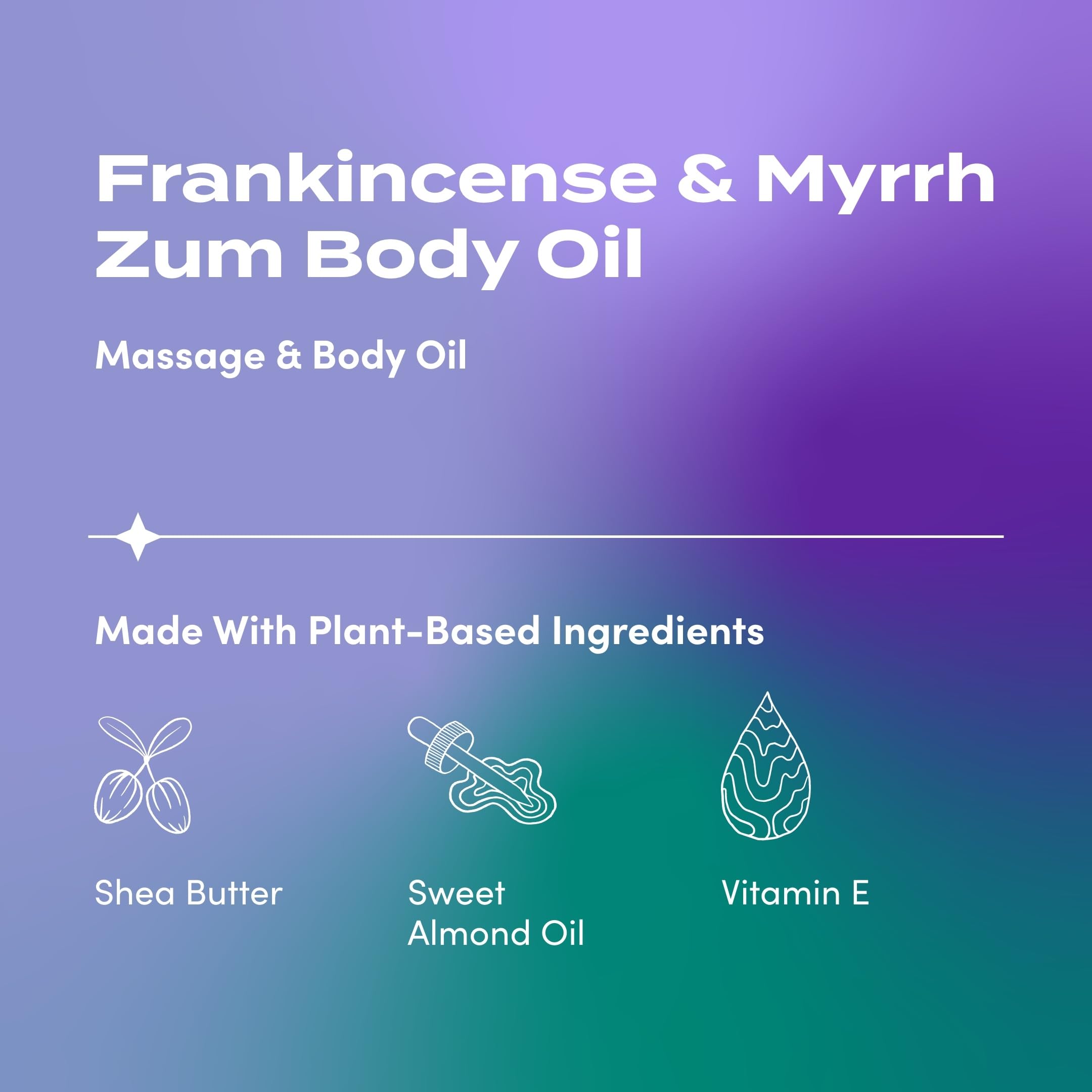 Close-up of Indigo Wild Zum Frankincense & Myrrh Body Oil bottle