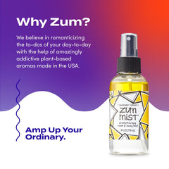 Cruelty-free and Made in USA icons on Zum Mist packaging