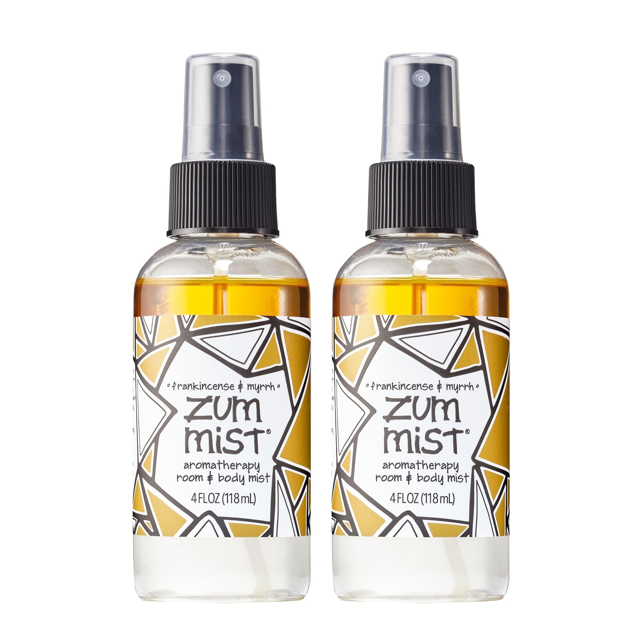 Front view of Indigo Wild Zum Mist Room & Body Spray bottle (Frankincense & Myrrh, 4 oz, 2 pack)